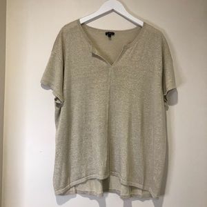 Talbots sweater beige gold tone metallic v-neck